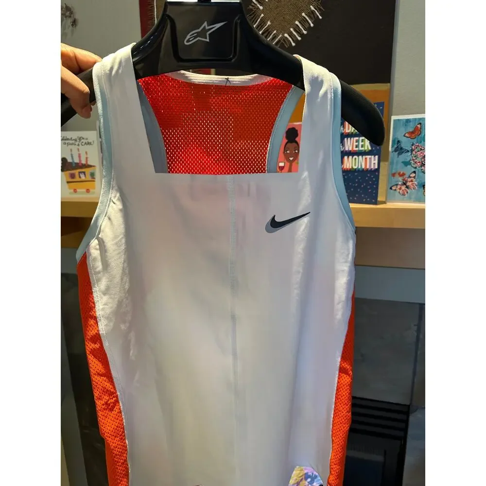 Nike Dri-FIT Mesh Racerback Tank Women’s M White Orange Running Workout Top